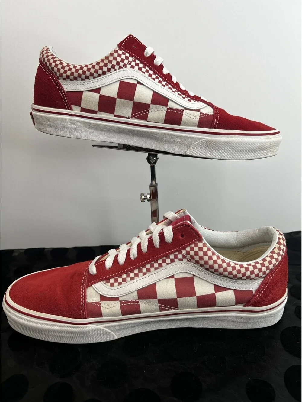 Vans Old Skool Men’s 10 Red White Checkerboard Suede Canvas Skate Shoes